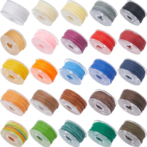 SUNNYCLUE 1 Box 25 Farben 0.65 mm Wachsfaden Set Gewachste Polyesterschnur Fadenschnur Mikro Makramee Schnüre Kumihimo Leder Freundschaftsperlenschnüre Für DIY Bastelarmbänder Halsketten Schmuckherste von SUNNYCLUE