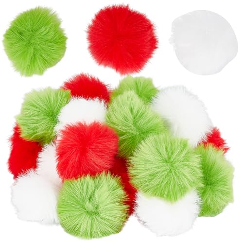 SUNNYCLUE 1 Box 30 Stück 40mm Weihnachts Pompon Bälle Puffball Groß Weich Flauschig Weihnachts Pompons Unterschiedliche Farben Rot Grün Weiß Pompons Künstliche Wollbälle Großpackung Für DIY Kreatives von SUNNYCLUE