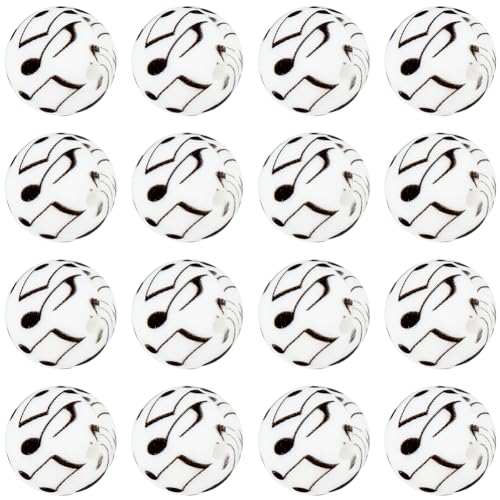 SUNNYCLUE 1 Box 30 Stück Bedruckte Silikonperlen 15mm Runde Perlen Bedrucktes Gummi Rund Leopardenmuster Schwarz Weiß Musiknote Lose Abstandsperlen Zur Schmuckherstellung Perlen Zum Selbermachen von von SUNNYCLUE