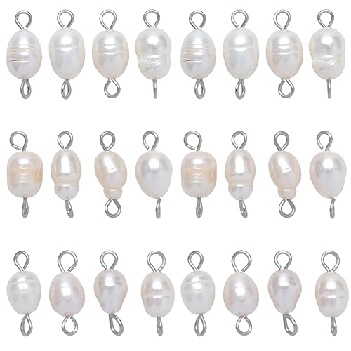 SUNNYCLUE 1 Box 30 Stück Natürliche Perlen Charms Perlen Perlen Edelstahl Verbindungs Charms Doppel Loop Charm Süßwasser Barock Weiße Perlen Ovale Verbindungs Charms Für Die Schmuckherstellung Charm von SUNNYCLUE