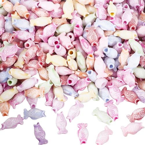 SUNNYCLUE 1 Box 300 Stück Acryl Fischperlen Koi Fischperlen Großpackung Aus Kunststoff Bunt Goldfisch Süße Tier Abstandshalter Sommer Themenperlen Für Die Schmuckherstellung DIY Perlenarmbänder Halske von SUNNYCLUE