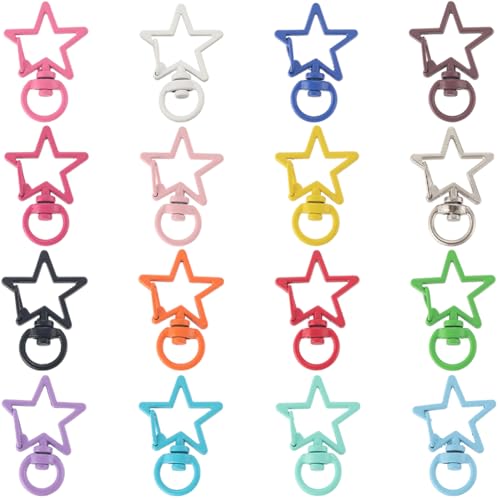 SUNNYCLUE 1 Box 32 Stück 16 Farben Stern Drehverschluss Sternförmiger Federverschluss Metalllegierung Bunt Mit Feder O Ring Schnappschnalle Haken Schlüsselanhängerringe Für Die Schmuckherstellung DIY von SUNNYCLUE
