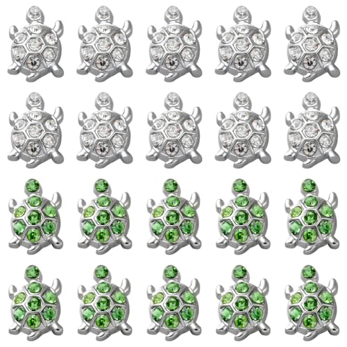 SUNNYCLUE 1 Box 32 Stück Schiebeanhänger Mit Strasssteinen Aus Legierung Perlenanhänger Mit Schildkrötenmotiv Metall Silbergrün Meeresschildkröte Ozean Sommer Strand Tier Abstandsperlen Für Armbänder von SUNNYCLUE