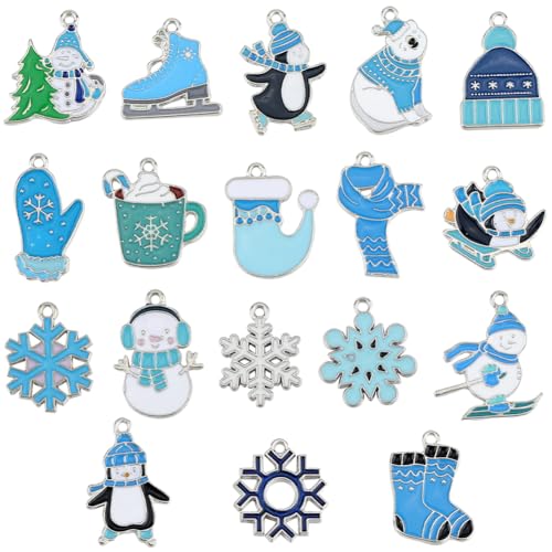 SUNNYCLUE 1 Box 36 Stück 18 Stile Emaille Weihnachtsanhänger Weihnachtsanhänger Blaue Legierung Winter Schneemann Schneeflocke Feiertagsanhänger Zur Schmuckherstellung Charms Zubehör DIY Bastelarbeite von SUNNYCLUE