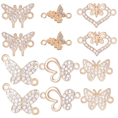 SUNNYCLUE 1 Box 36 Stück 6 Stile Strass Schmetterlings Charms Bulk Link Verbindungs Charms Legierung Hohl Goldfarben Insekten Verbindungsstücke Charme Valentinstag Für Die Schmuckherstellung Charme von SUNNYCLUE
