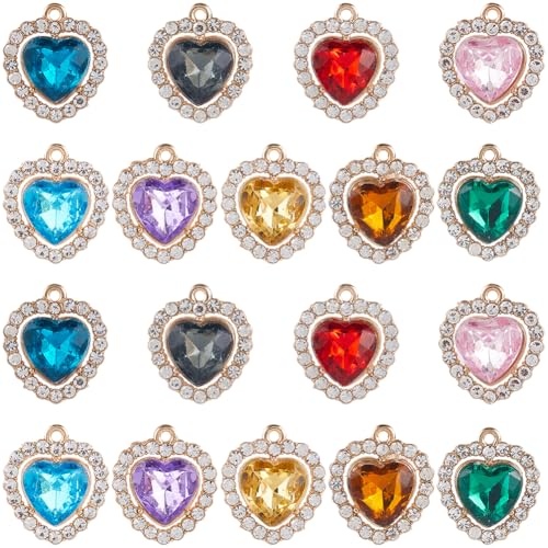 SUNNYCLUE 1 Box 36 Stück 9 Farben Strass Herzanhänger Kristallherzanhänger Legierung Glas Facettiert Liebe Gold Baumelnde Valentinstagsanhänger Für Schmuckherstellung Zubehör Hochzeit Ohrringe Halsket von SUNNYCLUE