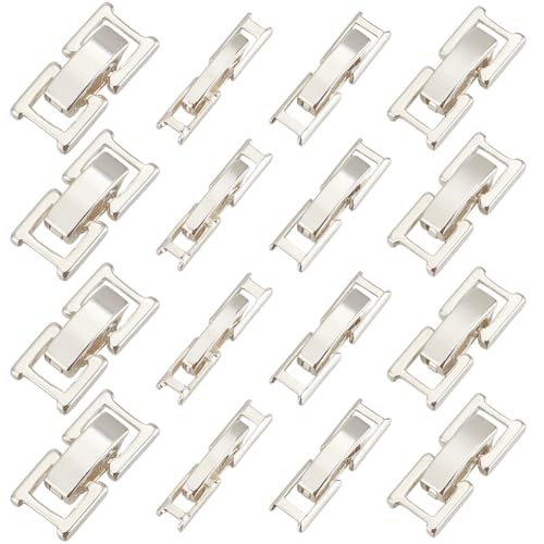 SUNNYCLUE 1 Box 4 Größen 16 Stück 16mm Silberner Faltverschluss Messing Faltverschlüsse Großpackung Mit Weißmetallbeschichteten Gliedern Uhrenverschluss Verlängerung Faltverschlüsse Für Uhren Basteln von SUNNYCLUE