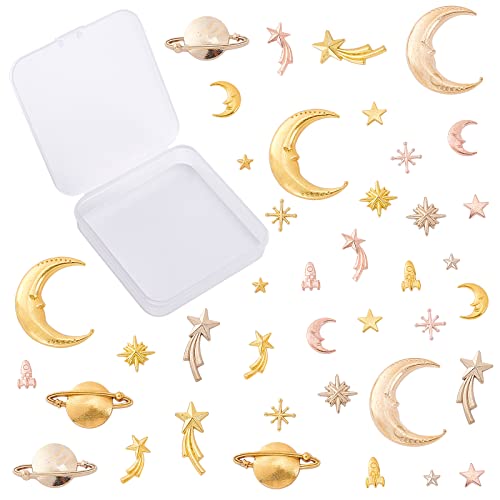 SUNNYCLUE 1 Box 40 Stück 10 Stile Stern Harz Füllstoffe Mini Mond Planet Rakete Galaxie Legierung Cabochons Füllzubehör Für Frauen Nägel Schmuckherstellung Epoxid Handwerk Dekorationen Zubehör 2 n von SUNNYCLUE