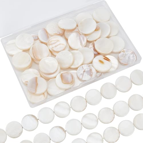 SUNNYCLUE 1 Box 40 Stück 20mm Flache Muschelperlen Perlmuttperle Natürlicher Hawaii Stil Runde Süßwassermuscheln Münzperlen Zur Schmuckherstellung Halsketten Armbänder Basteln Weihnachten Hochzeit Fr von SUNNYCLUE