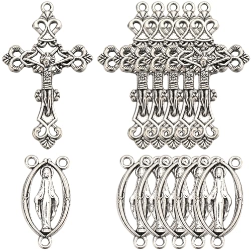 SUNNYCLUE 1 Box 40 Stück Silberne Kruzifix Charms Rosenkranz Kreuz Charms Vintage Ostern Metall Oval Kronleuchter Verbindungen Legierungs Anschlüsse Charm Für Die Schmuckherstellung Charms Zubehör DIY von SUNNYCLUE