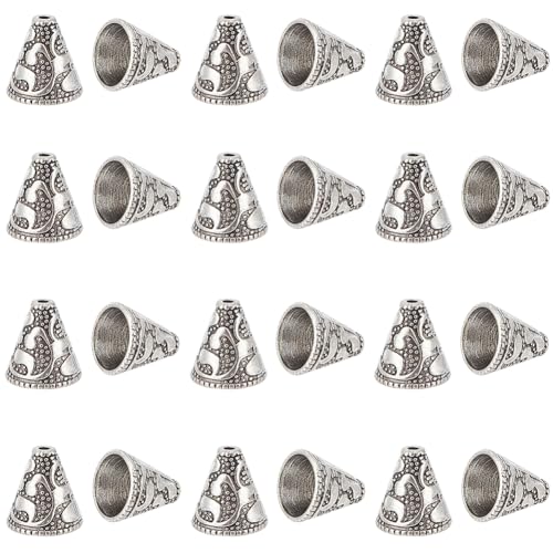 SUNNYCLUE 1 Box 40 Stück Silberne Perlenkegel Endkappen Perlen Retro Tibetischer Stil Legierung Vintage Kegel Abstandshalter Perlen Metall Stopperkappen Für Schmuckherstellung Perlensortimente DIY Qua von SUNNYCLUE