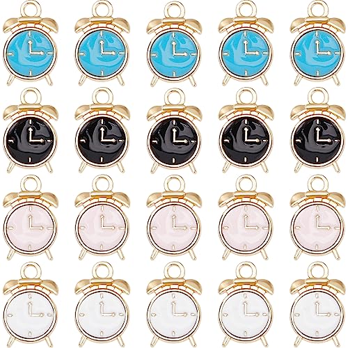 SUNNYCLUE 1 Box 40 Stück Uhr Charms Große Emaille Wecker Charms Mini Lebensechte Miniatur Zeituhr Charms Schwarz Weiße Legierungs Charms Für Die Schmuckherstellung Charms DIY Halsketten Ohrringe Armbä von SUNNYCLUE