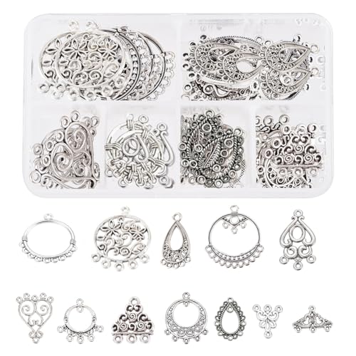 SUNNYCLUE 1 Box 48 Stück 12 Stile Kronleuchter Charms Ohrringverbinder Charm Filigrane Komponenten Links Zubehör Schleifen Für Erwachsene Anfänger DIY Schmuck Vintage Creolenherstellung Antik silber von SUNNYCLUE