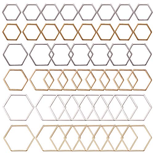 SUNNYCLUE 1 Box 48 Stück 3 Größen Sortierte Hohle Offene Lünette Charms Verbindungsstück Edelstahl Geometrische Ohrringglieder Zubehör Für Die Herstellung von Halskettenschmuck Hexagon von SUNNYCLUE