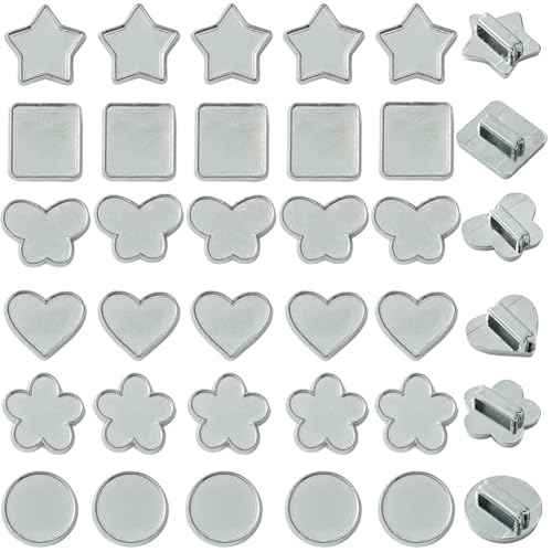 SUNNYCLUE 1 Box 48 Stück 6 Stile Silberne Schieber Charm Lünetten Tablett Einstellungen Lose Runde Stern Schmetterlings Herz Tabletts Metall Schiebeperlen Mit 8mm Loch Für Armbänder Schmuckherstellung von SUNNYCLUE
