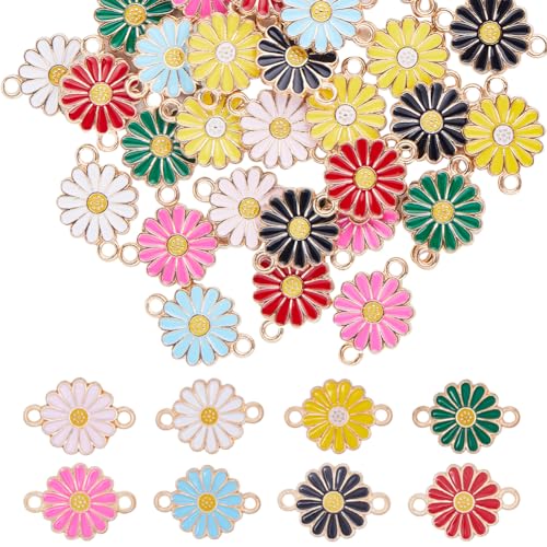 SUNNYCLUE 1 Box 48 Stück 8 Farben Sonnenblumen Charms Bulk Emaille Sonnenblumen Charm Goldfarbener Blumen Gänseblümchen Verbinder Legierungsblumen Pflanzen Verbinder Für Die Schmuckherstellung Charms von SUNNYCLUE