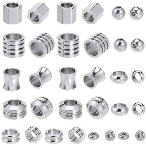 SUNNYCLUE 1 Box 48 Stück 8 Stile Silberne Abstandsperlen Charms Metallperlen Abstandshalter Edelstahl 8mm 11mm Großes Loch Zylinderförmige Säulenperle Für Die Schmuckherstellung DIY Bastelarbeiten Ohr von SUNNYCLUE
