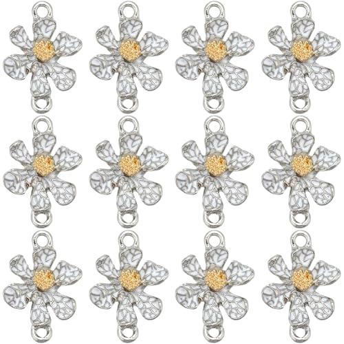 SUNNYCLUE 1 Box 50 Stück Gänseblümchen Charms Große Emaille Verbindungs Charms Weiße Mini Charms Mit Süßen Sonnenblumen Blumen Verbindungsstücken Verbindungs Charm Für Die Schmuckherstellung Charms Ar von SUNNYCLUE