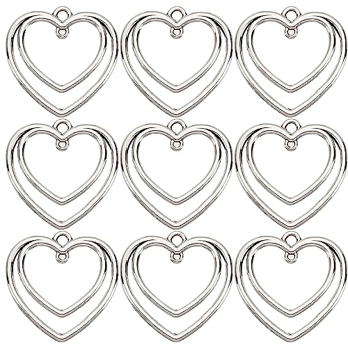 SUNNYCLUE 1 Box 50 Stück Herz Verbindungs Charms Doppel Herz Charms Offene Lünette Liebes Charm Gepresste Blume Leerer Rahmen Hohl Charm Verbindungsstücke Für Schmuckherstellung Charms DIY Handwerk An von SUNNYCLUE