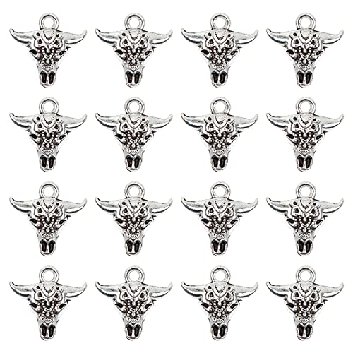 SUNNYCLUE 1 Box 50 Stück Kuh Charms Im Tibetischen Stil Bullen Charms Ochsen Charm Western Rinderkopf Charm Tierkopf Antik Silber Cowboy Halloween Charms Für Die Schmuckherstellung Charm DIY Ohrringe von SUNNYCLUE