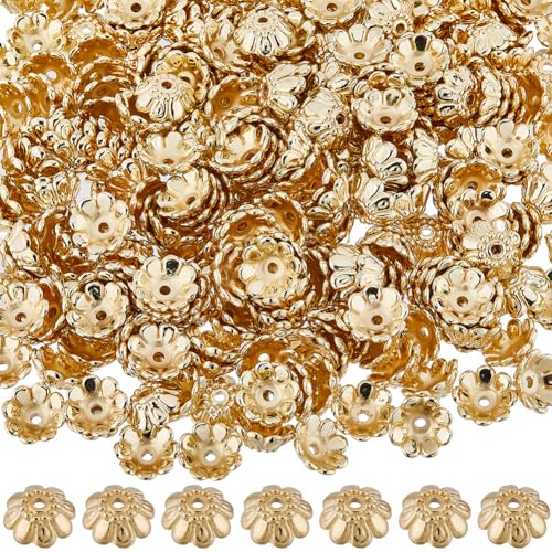 SUNNYCLUE 1 Box 500 Stück 10 mm Blumenperlen Großpackung Gold Blume Perlenkappen Kunststoff Multi Blütenblatt Blumen Endkappen Floral Lose Abstandshalter Perlen für Schmuckherstellung Perlen von SUNNYCLUE