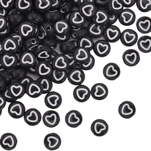 SUNNYCLUE 1 Box 500 Stück Acryl Herzperlen Flach Rund Liebesherz Perle Großpackung 7mm Mini Schwarz Weiß Pony Münzscheibe Lose Abstandsperlen Für Armbänder Schmuckherstellung Perlenarbeiten Valentins von SUNNYCLUE