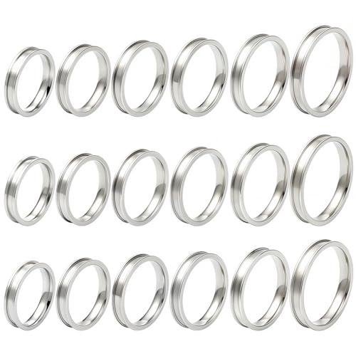 SUNNYCLUE 1 Box 6 Größen 18 Stück Edelstahl Inlay Ringe Silberne Ringrohlinge Metall 4mm Breit Leer Runder Kern Gerillt Größe 7 12 Fingerbefunde Für Schmuckherstellung Basteln Halsketten Heimwerkerbed von SUNNYCLUE