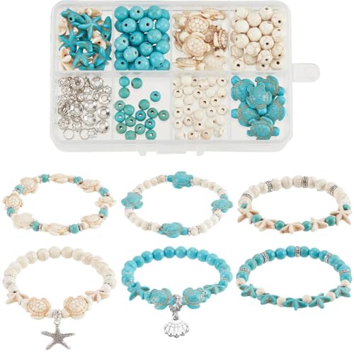 SUNNYCLUE 1 Box 6 Sets Ozean Thema Armbandherstellungsset Seestern Perlen Schildkröten Perlen Bulk Boho Hawaii Muschelanhänger Blaue Ozeanperle Meerestier Perle Muschelperlen Für Schmuckherstellungs K von SUNNYCLUE