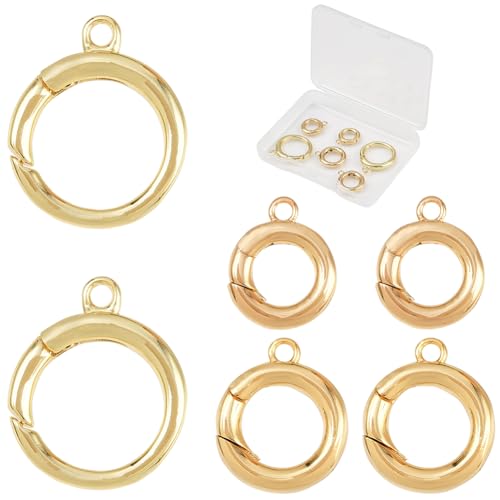 SUNNYCLUE 1 Box 6 Stück 3 Größen Echtes 18 Karat Vergoldetes Messing Federverschluss Goldene O Ring Clips Metallverschlüsse Schnalle Karabiner Schnappverschluss Für Schmuckherstellung DIY Halsketten A von SUNNYCLUE