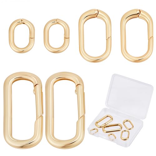 SUNNYCLUE 1 Box 6 Stück 3 Größen Messing Ovale Verschlüsseanhänger Spring Gate Ring 18 Karat Gold Verschlüsseanhänger Karabinerverschluss Verschluss Für Schmuckherstellung Verschlüsseanhänger Tasche G von SUNNYCLUE