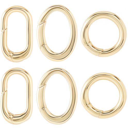 SUNNYCLUE 1 Box 6 Stück Echte 18K Vergoldete Runde Ovale Verschluss Federtor Ringe Karabiner Schlüsselring Federverschluss Ringe Messing Feder O Ringe Für Schmuckherstellung Verschlüsse Schlüsselanhän von SUNNYCLUE