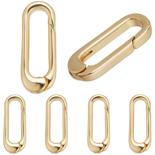SUNNYCLUE 1 Box 6 Stück O Ring Clips Auslösefeder O Ring Echte 18 Karat Vergoldete Messingfeder O Ringe Lange Dünne Ovale Geldbörsenring Clips Feder Karabinerhaken Clip Verschlüsse Schlüsselring Schna von SUNNYCLUE