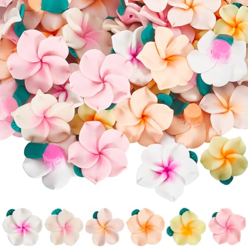 SUNNYCLUE 1 Box 60 Stück 25mm Hawaiianische Tonperlen Blumen Polymer Tonperlen Verschiedene Große Rosa Gelbe Sommerblüten Blumenperlen Zur Schmuckherstellung DIY Armbänder Halsketten Basteln Damen U von SUNNYCLUE