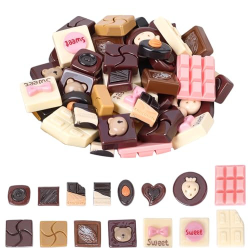 SUNNYCLUE 1 Box 60 Stück Mini Schokoladen Charm Aus Kunstharz 3D Süß Rosa Weiß Klein Kunstimitat Süßes Dessert Lebensmittel Dekor Cabochon Charms Für Zuhause Büro Küche Schreibtisch Dekoration Zubehör von SUNNYCLUE