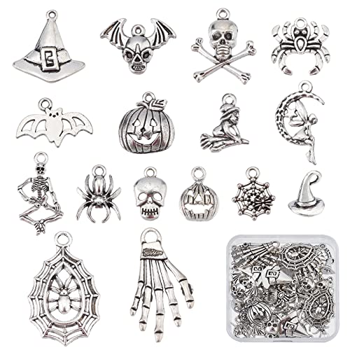 SUNNYCLUE 1 Box 64 Stück 16 Stil Halloween-Charms Bulk Tibetischer Stil Legierung Totenkopf-Charms Spinnen-Charms Für Die Schmuckherstellung Spinnennetz Skelett Fliegen Zauberer Hexe Fledermaus Jack-O SUNNYCLUE 1 Box 64 Stück 16 Stil Halloween-Charms Bulk Tibetischer Stil Legierung Totenkopf-Charms Spinnen-Charms Für Die Schmuckherstellung Spinnennetz Skelett Fliegen Zauberer Hexe Fledermaus Jack-O von SUNNYCLUE