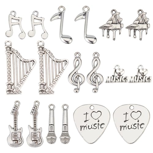 SUNNYCLUE 1 Box 72 Stück Musik Charms Musiknoten Charms Klaviergitarren Kassetten Charm Mikrofone I Love Music Antik Silber Legierungs Charm Für Schmuckherstellung Charms Armbänder Ohrringe DIY Handwe von SUNNYCLUE