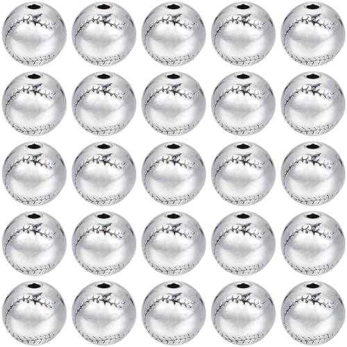 SUNNYCLUE 1 Box 75 Stück Sport Abstandshalter Silberne Tennisball Perlen 10x95mm Runde Legierung Tibetisches Metall Sportball Abstandshalter Für Armbänder Halsketten Ohrringe DIY Schmuckherstellung P von SUNNYCLUE