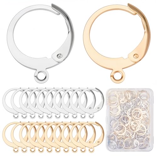 SUNNYCLUE 1 Box 80 Stück 40 Paar Leverback Ohrringhaken Echter 18K Vergoldeter Edelstahl Runder Hebelverschluss Huggie Hoop Französischer Ohrdraht Leverback Haken Für Die Schmuckherstellung von SUNNYCLUE