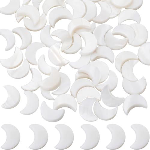SUNNYCLUE 1 Box Ca. 66 Stück Mondperlen Natürliche Muschelperlen Süßwasser Flache Weiße Muschel Meer Sommer Hawaiianischer Stil Halbmond Abstandshalterperlen Zur Schmuckherstellung Perlensortiment DIY von SUNNYCLUE