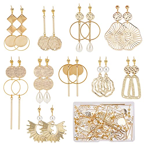 SUNNYCLUE 1 Box DIY 10 Paar Flache Runde Charms Geometrie Ohrringherstellung Starter Kit Stanzrohlinge Runde Verbindungs Charm Kreisglieder Edelstahl Charm Imitationsperlen Für Die Schmuckherstellung von SUNNYCLUE
