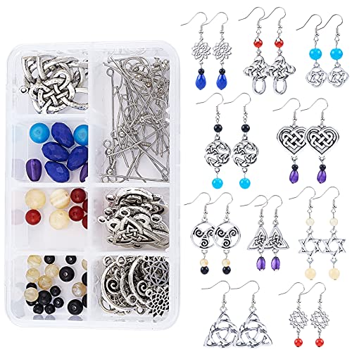 SUNNYCLUE 1 Box DIY 10 Paar Knotenohrringe Bastelset Trinity Blume des Lebens Verbinder Charms Acrylperlen Schmuckherstellung Handwerk Für Anfänger Frauen Erwachsene Antik Silber Farbe von SUNNYCLUE