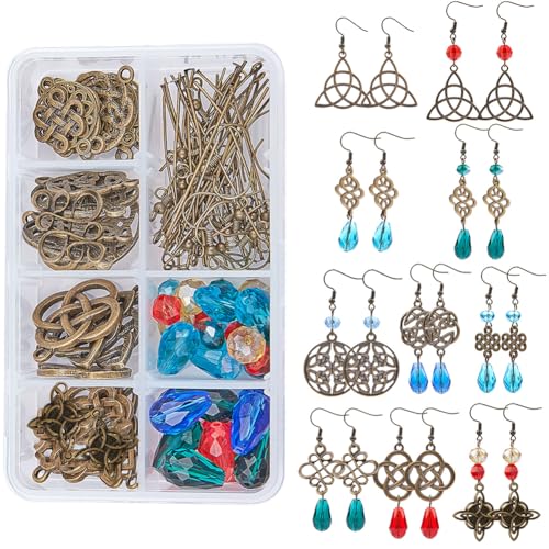 SUNNYCLUE 1 Box DIY 10 Paar Trinity Knoten Ohrringe Bastelset Blume des Lebens Verbinder Charms Acrylperlen Schmuckherstellung Handwerk Für Anfänger Frauen Erwachsene Antik Bronze von SUNNYCLUE