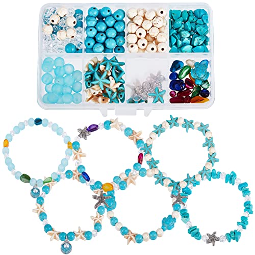 SUNNYCLUE 1 Box DIY 6 Stück Boho Stil 8 mm Sommer Meeresschildkröten Perlen Verstellbares Perlenarmband Herstellungsset Synthetische Türkis Seestern Perlen Für Die Schmuckherstellung Muschel Charms Le von SUNNYCLUE