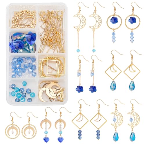 SUNNYCLUE 1 Box DIY 8 Paar Blue Moon Ohrringe Basteln Starter Kit Inkl. Moon Geometric Linking Connector Charms Teardrop Flower Beads Earring Findings for Women Earring Making Crafts von SUNNYCLUE