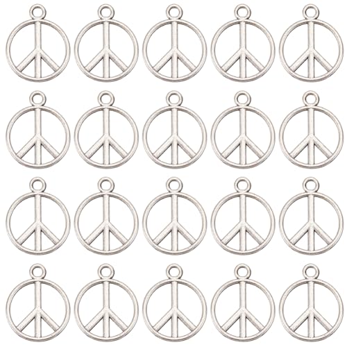 SUNNYCLUE 1 Box Mit 100 Stück Peace Charms Bulk Peace Zeichen Charm Peace Logo Antikes Silber Vintage Legierung Flach Rund Hohl Metall Symbol Charms Für Die Schmuckherstellung Charms Ohrringe Erwachse von SUNNYCLUE