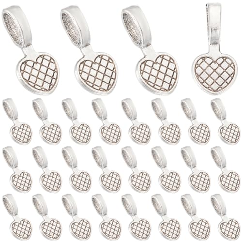 SUNNYCLUE 1 Box Mit 100 kleinen Anhängerösen Silberne Anhängeröse Antiker Tibetischer Stil Legierung Geschnitztes Herz Flaches Pad Retro Charm Zum Aufkleben von Ösen Beschläge Für Die Schmuckherstellu von SUNNYCLUE