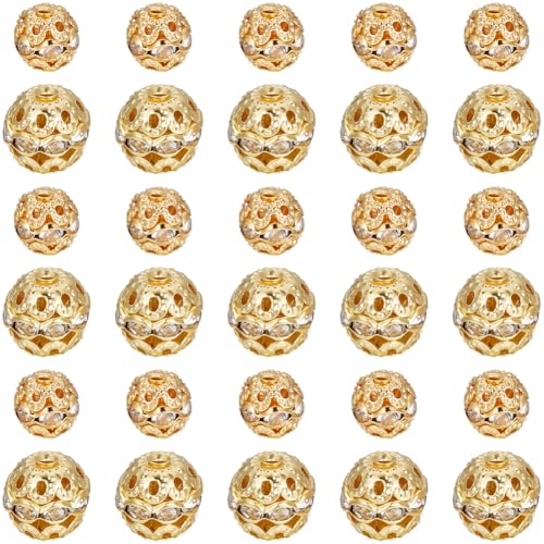 SUNNYCLUE 1 Box Mit 120 goldenen Discokugel Perlen Strass Perlenherstellungsset Metalllegierung Antik Rund Hohl Tschechischer Kaugummi Kristall Lose Abstandsperlen Für Die Schmuckherstellung Armbänder von SUNNYCLUE