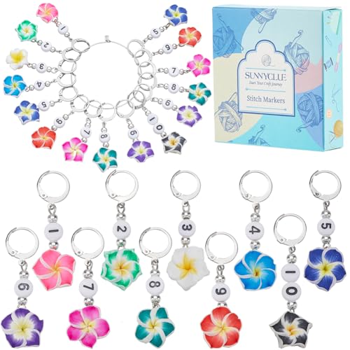 SUNNYCLUE 1 Box Mit 20 Maschenmarkierern Häkel Blumenverschluss Charm Großpackung Sommer Bunte Polymer Ton Pflanzen Blumenverschlussmarkierer Mit 304 Edelstahlverschlüssen Zum Stricken Weben Quilten S von SUNNYCLUE