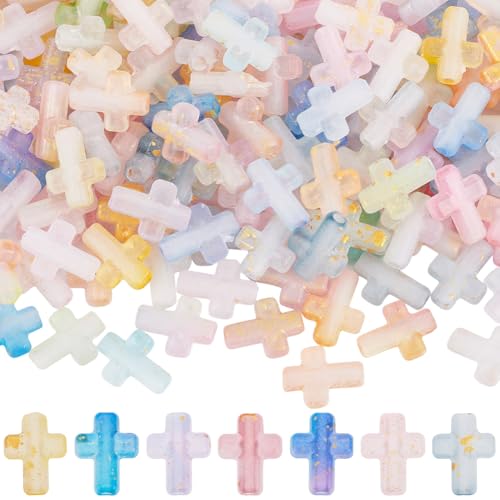 SUNNYCLUE 1 Box Mit 200 Acryl Kreuzperlen Mini Kreuzperlen Osterrosenkranz Klein Winzig Goldumflochten Kunststoffkreuze Kruzifix Abstandsperlen Großpackung Zur Schmuckherstellung Armbänder Halsketten von SUNNYCLUE