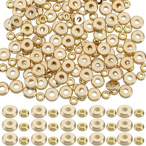 SUNNYCLUE 1 Box Mit 200 Stück Gold Abstandsperlen 4 mm 6 mm Echte 18K Vergoldete Messingperlen Flache Runde Goldene Heishi Scheibenperlen Kleine Dicke Lose Rondelle Abstandsperlen Für Die Schmuckherst von SUNNYCLUE